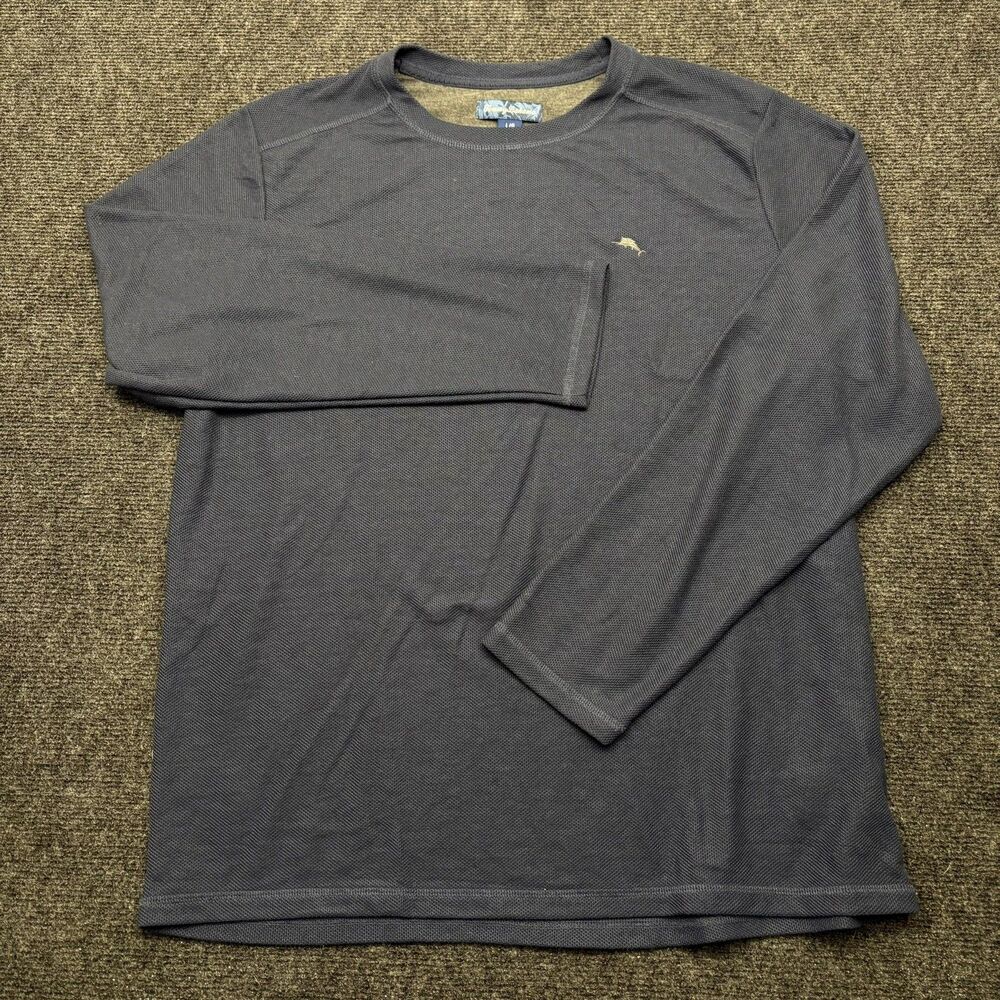 Tommy Bahama Navy Blue Textured Knit Long Sleeve Crewneck Pullover Shirt Large